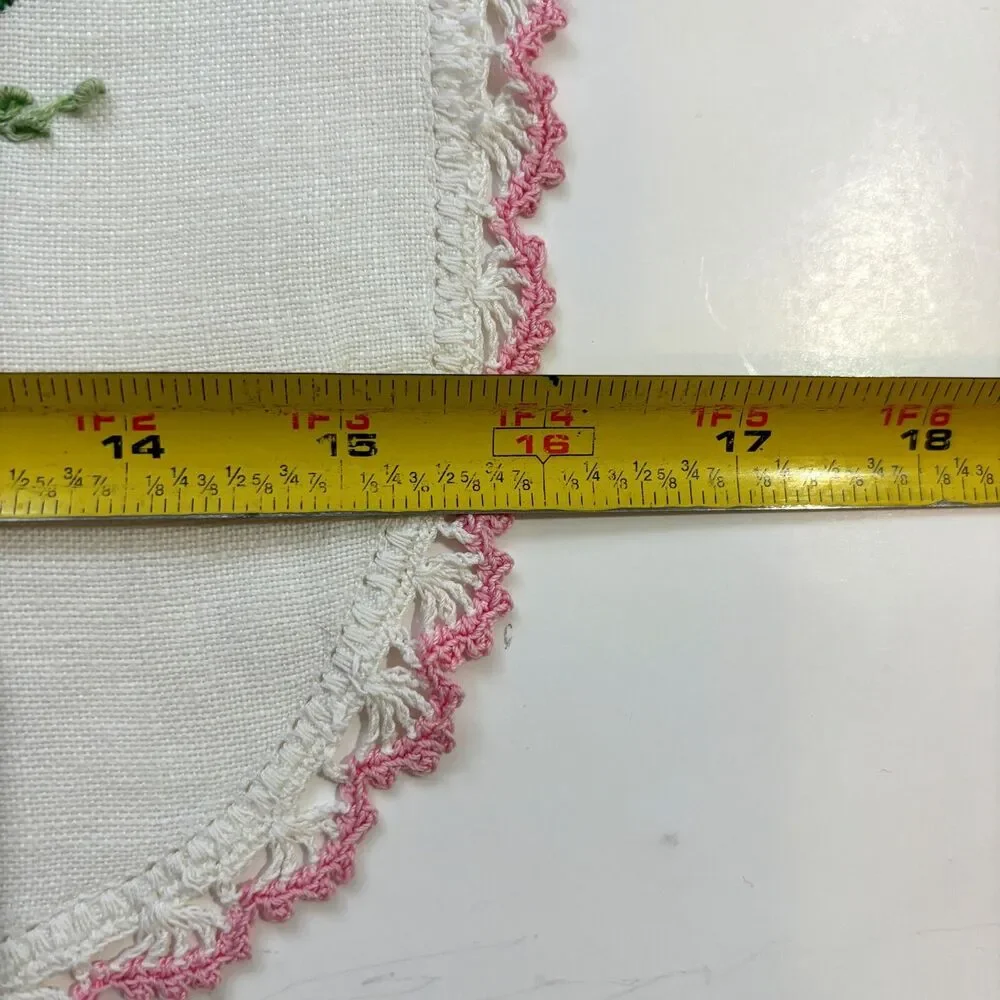 Vintage Linen Embroidered Dresser Scarf Runner Floral Lace Cottageore Heirloom